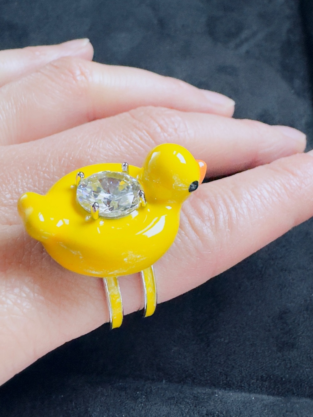 Yellow Chick Cocktail Ring with Clear Gem